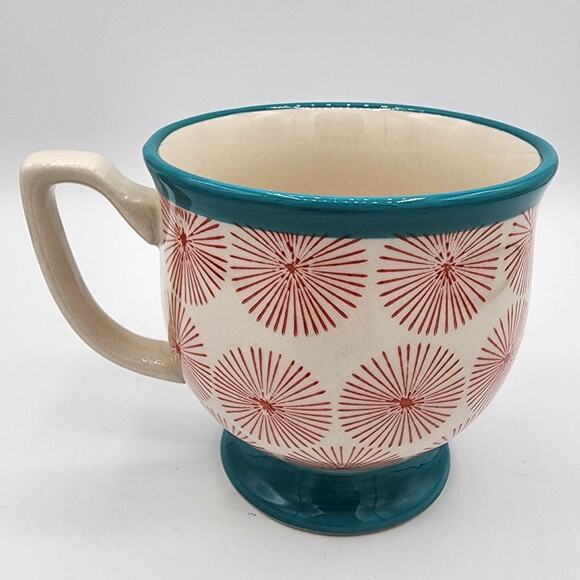 The Pioneer Woman Turquoise Blue Red Starburst Ceramic Dinnerware Coffee Tea Mug - Picture 4 of 8